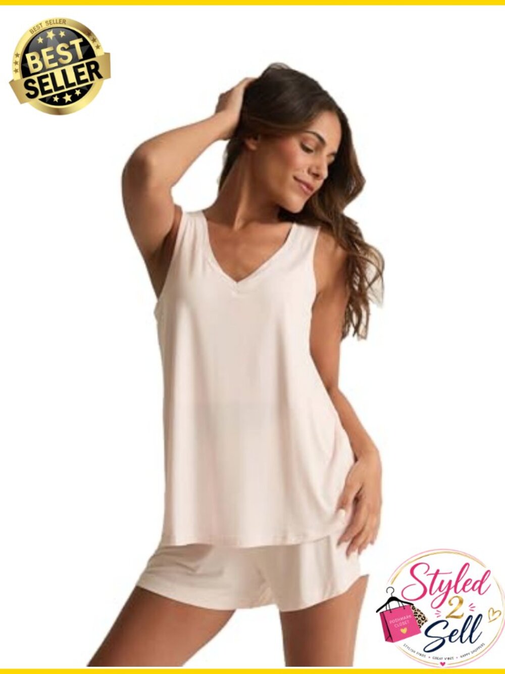 Bamboo Rayon Double V-Neck Pajama Tank Top Luxury Lounge Sleepwear